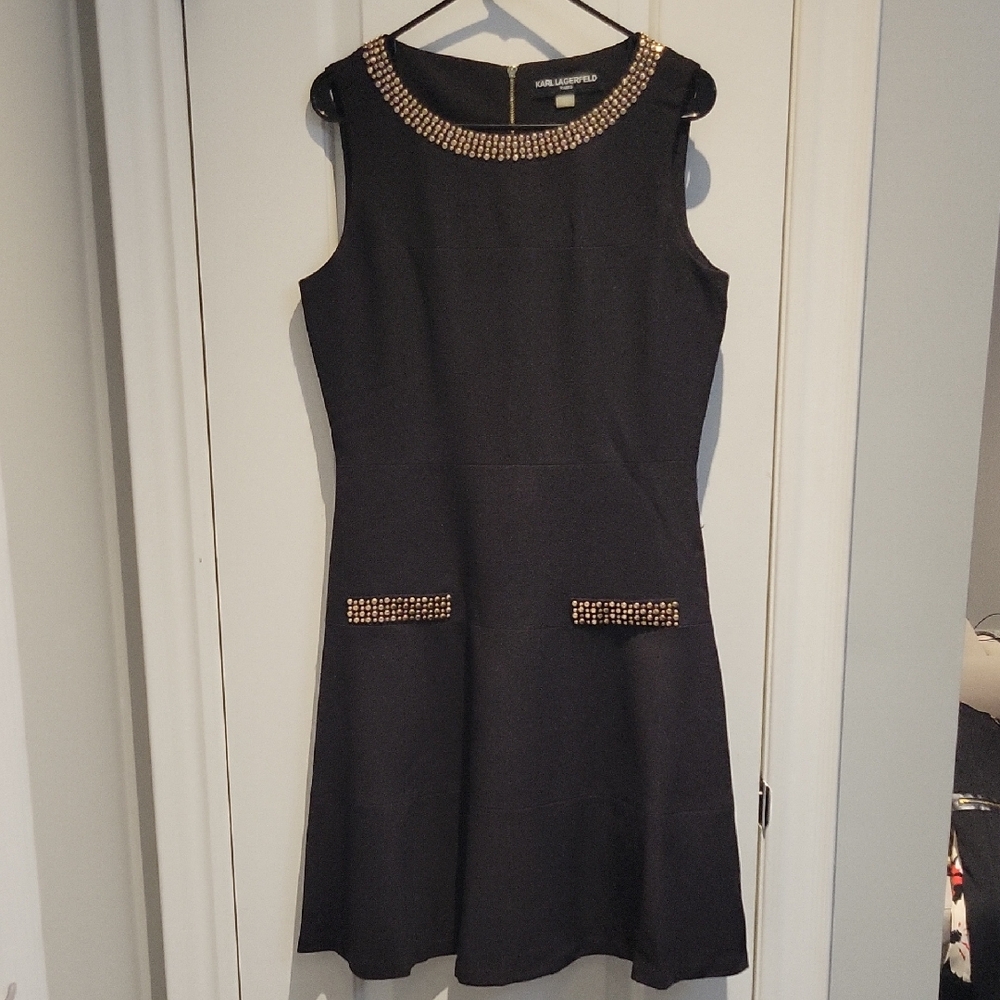 Karl Lagerfeld Black Dress with Gold Accents